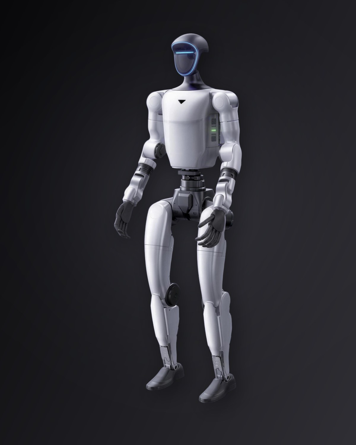 Humanoid robot working as an AI assistant, answering a visitor's question at a stand