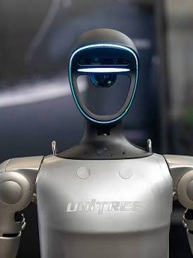 Studio portrait of a Unitree humanoid robot
